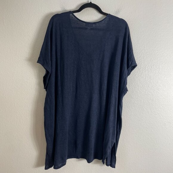 J Jill Womens Plus 4X Navy Blue 100% Linen Embroidered Floral Tunic Top V Neck - Picture 9 of 11